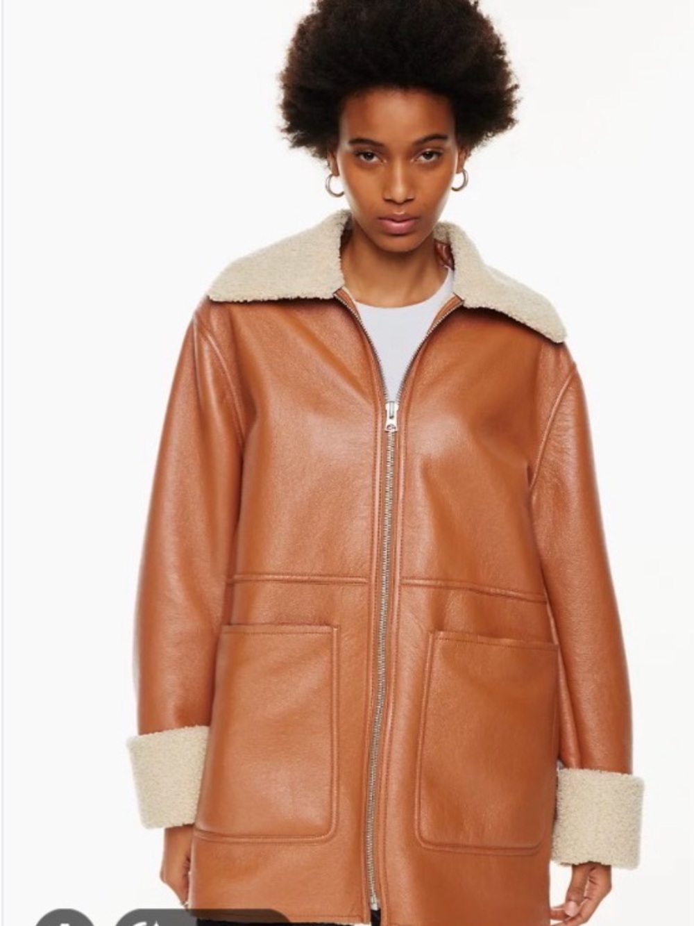 Wilfred Camel Faux-Leather Teddy-Trim Jacket